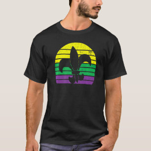 Retro Mardi Gras Fleur De Lis Silhouette Carnival  T-Shirt