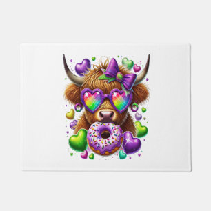 Retro Mardi Gras , Highland Cow Doormat