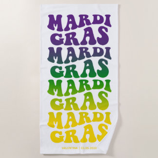 Retro Mardi Gras Ombre Text Beach Towel