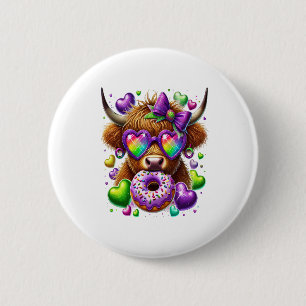 Retro Mardi Gras Png, Highland Cow 6 Cm Round Badge