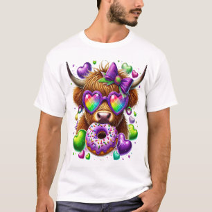 Retro Mardi Gras Png, Highland Cow T-Shirt