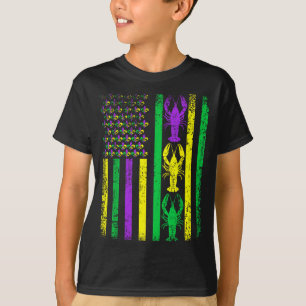 Retro mardi gras usa american flag crawfish parade T-Shirt