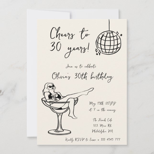 Retro Marg cheers Birthday Party invitation (Front)