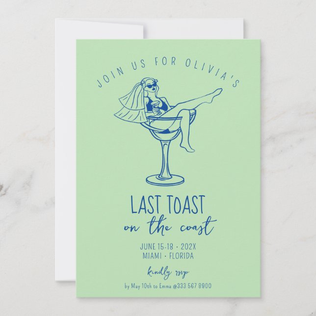 retro marg coastal beach bachelorette weekend invitation (Front)