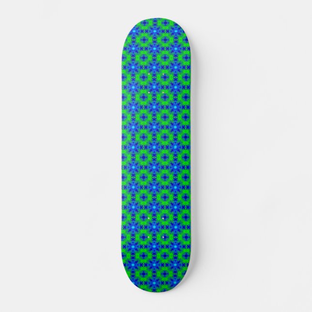 Retro Margeriten u. Sterne Artdeco in grün blau Skateboard (Front)