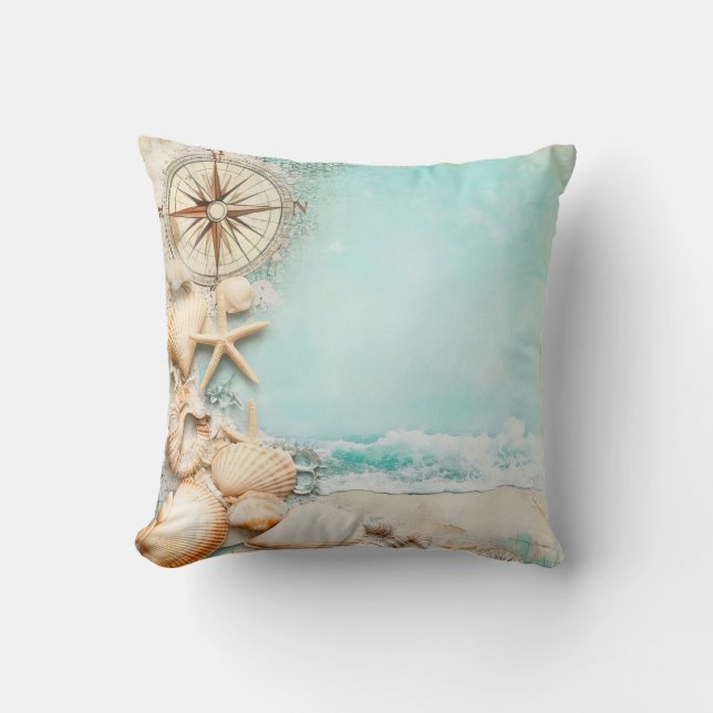 Retro Maritime Beach Scene Cushion (Front)