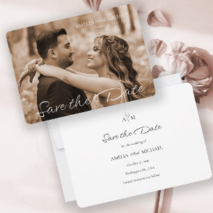 Retro Maroon Photo Wedding Save the Date Card