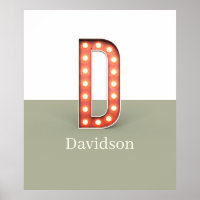 Retro Marquee Letter D Personalized