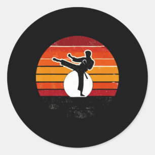 Retro Martial Arts Sunset Silhouette Kick - Karate Classic Round Sticker