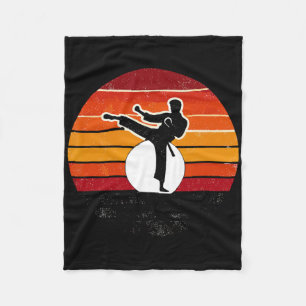 Retro Martial Arts Sunset Silhouette Kick - Karate Fleece Blanket