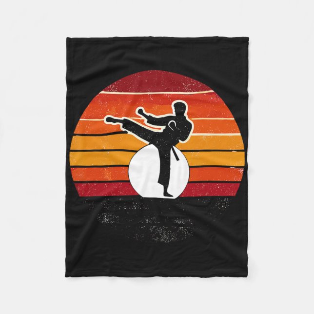 Retro Martial Arts Sunset Silhouette Kick - Karate Fleece Blanket (Front)