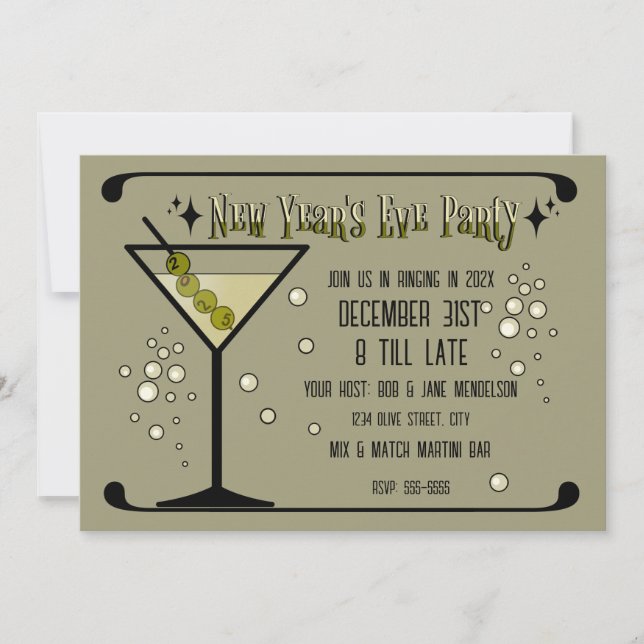 Retro Martini 2025 New Year's Eve Invitation (Front)