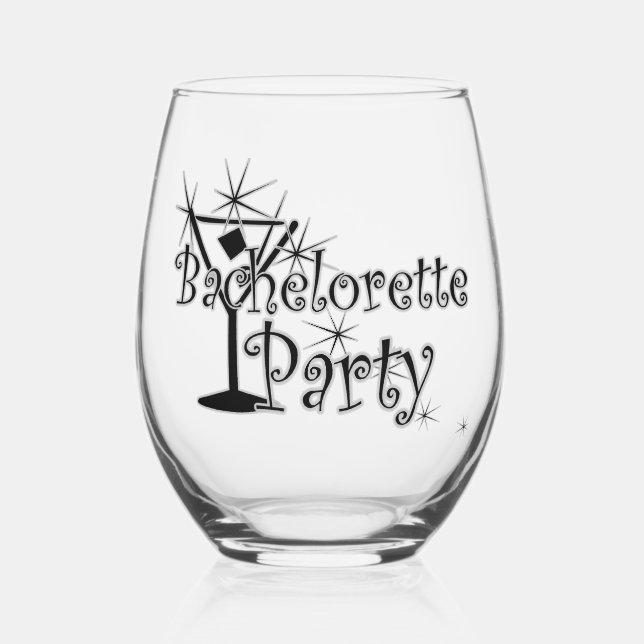Retro Martini - Bachelorette Party Stemless Wine Glass (Front)
