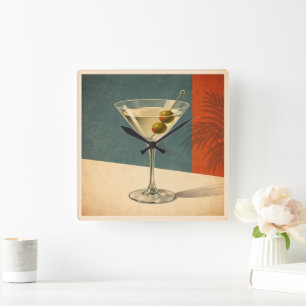 Retro Martini Cocktail Wall Clock Mid Century Bar 
