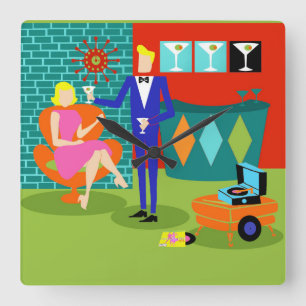 Retro Martini Couple Acrylic Wall Clock