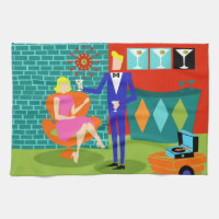 Retro Martini Couple Kitchen Towels