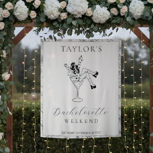 Retro Martini Girl Bachelorette Weekend Backdrop Tapestry