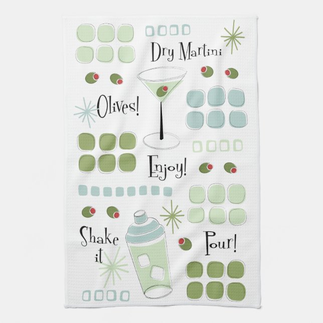 Retro Martini Mid-Century Modern Tea Towel (Vertical)