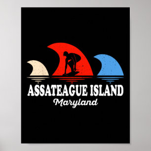 Retro Maryland Ateague Island Surfboarding  Poster