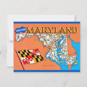 Retro Maryland Map Postcard