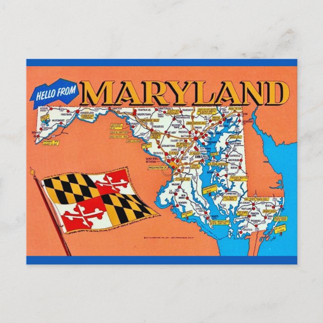 Retro Maryland Map Postcard (Front)