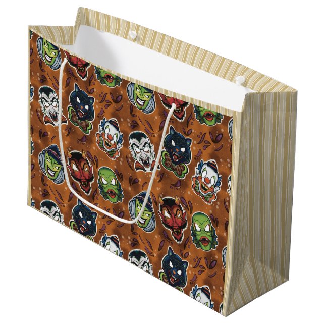 Retro Masks- Pumpkin Large Gift Bag (Front Angled)