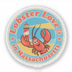 Retro Massachusetts Badge_ Lobster with Ship Wheel