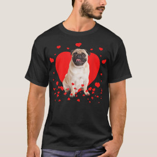 Retro Matching Valentine Day Heart Pug Dog Lover  T-Shirt