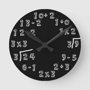 Retro Math Problems Round Clock