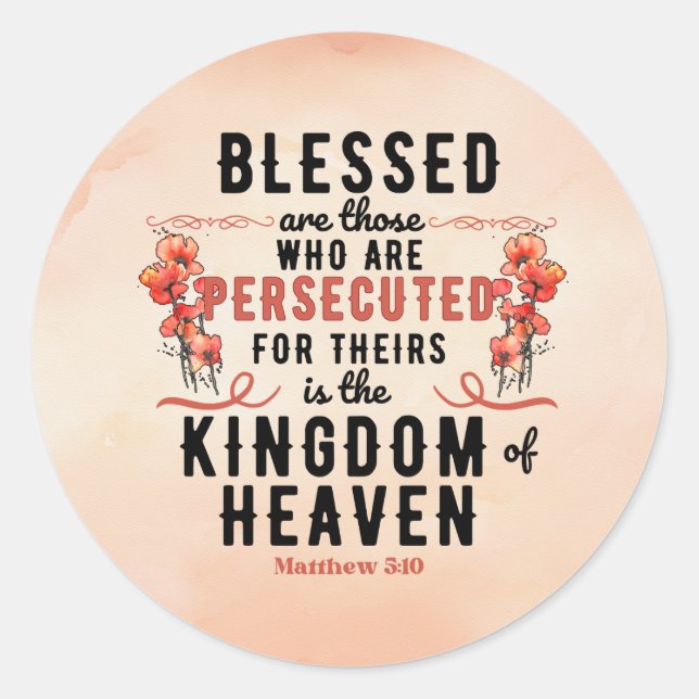 Retro Matthew 5:10 Poppies Watercolor Classic Round Sticker (Front)