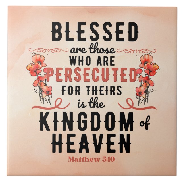Retro Matthew 5:10 Poppies Watercolor Tile (Front)