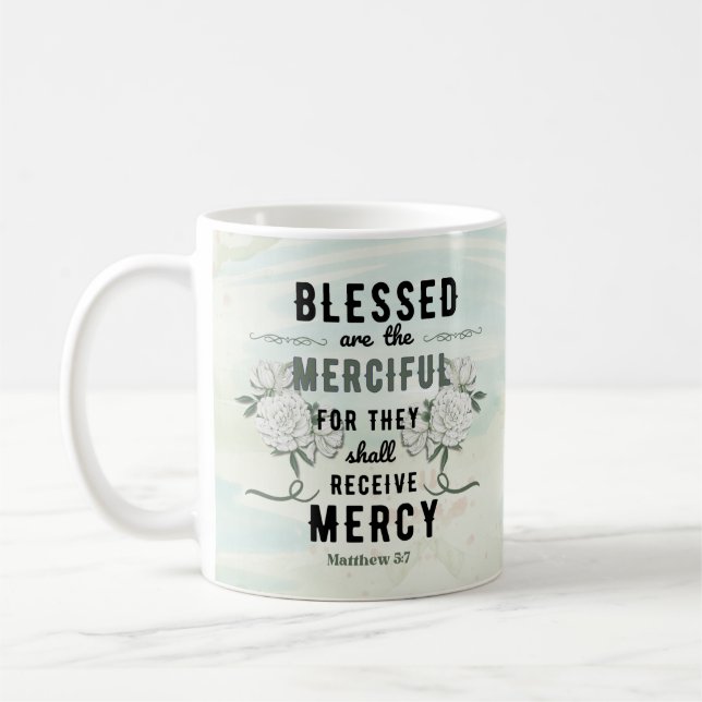 Retro Matthew 5:7 Bible Verse Coffee Mug (Left)