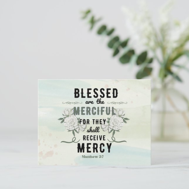 Retro Matthew 5:7 Bible Verse Postcard (Standing Front)