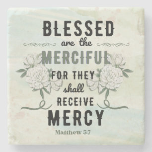 Retro Matthew 5:7 Bible Verse Stone Coaster
