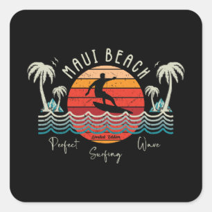 Retro Maui Beach Surfing  Square Sticker
