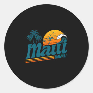 Retro Maui Hawaii Hawaiian Island Palm Tree Beach  Classic Round Sticker