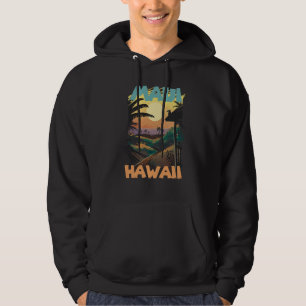 Retro Maui Hawaii Palm trees Ocean Surfing Hoodie