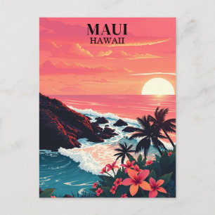 Retro Maui Hawaii Sunset Travel Postcard