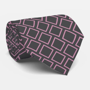 Retro Mauve Pink Squares On Dark Grey Neck Tie