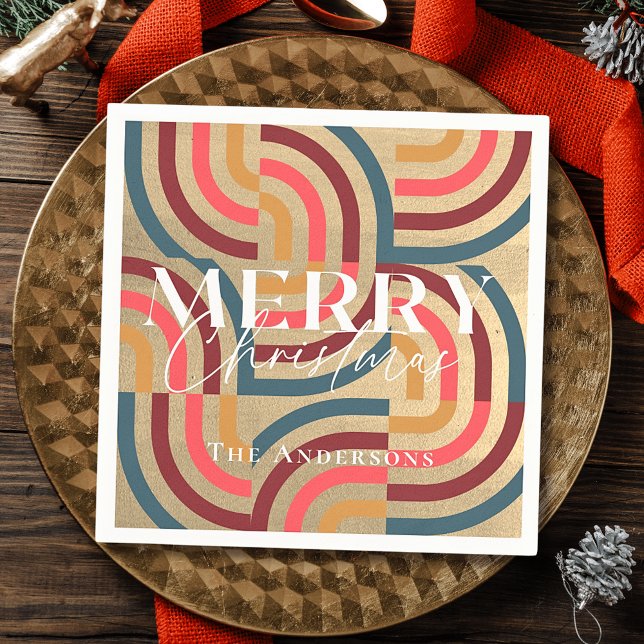 Retro Maximalist Geometric Gold Christmas Napkin (Creator Uploaded)