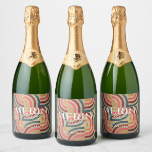 Retro Maximalist Geometric Gold Christmas Sparkling Wine Label