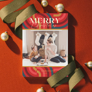 Retro Maximalist Geometric Red Christmas Photo