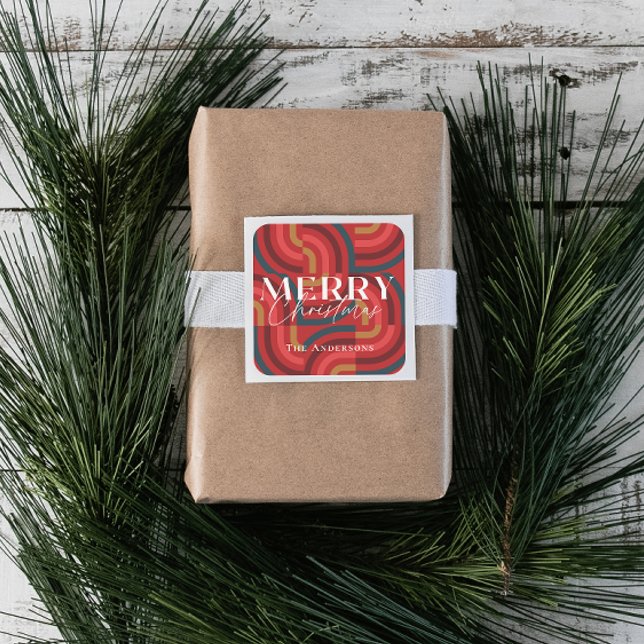 Retro Maximalist Geometric Red Christmas Square Sticker (Creator Uploaded)