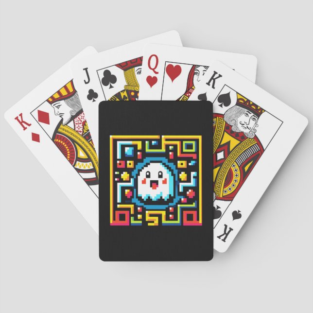 Retro Maze Runner: Pixel Ghost Playing Cards (Back)