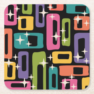 Retro MCM Abstract Atomic Age Pattern Square Paper Coaster