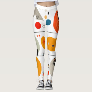 Retro MCM Black Cat: Cosmic Abstract Graphic Art Leggings