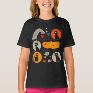 Retro MCM Black Cat: Cosmic Abstract Graphic Art T-Shirt