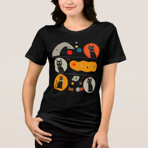 Retro MCM Black Cat: Cosmic Abstract Graphic Art Tri-Blend Shirt