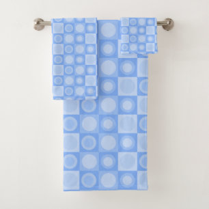 Retro MCM Geometric Pattern Baby Blue Bath Towel Set