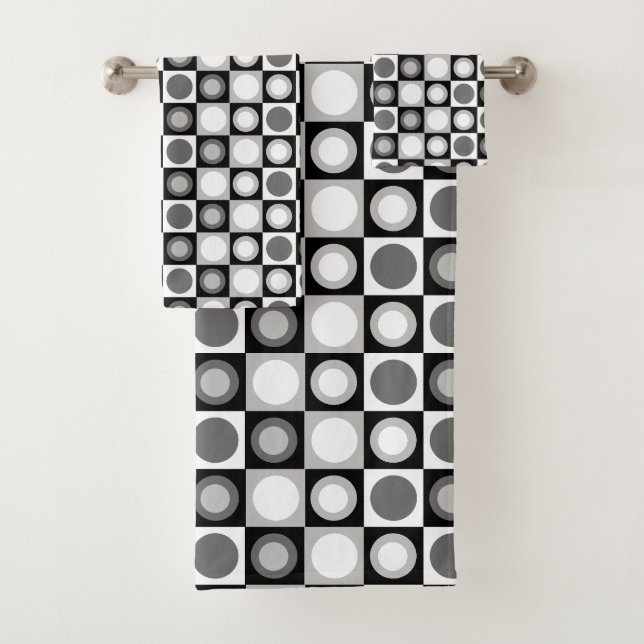 Retro MCM Geometric Pattern Black White Bath Towel Set (Insitu)